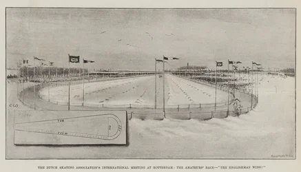 Das internationale Treffen des niederländischen Schlittschuhvereins in Rotterdam, das Amateurrennen, der Engländer gewinnt!